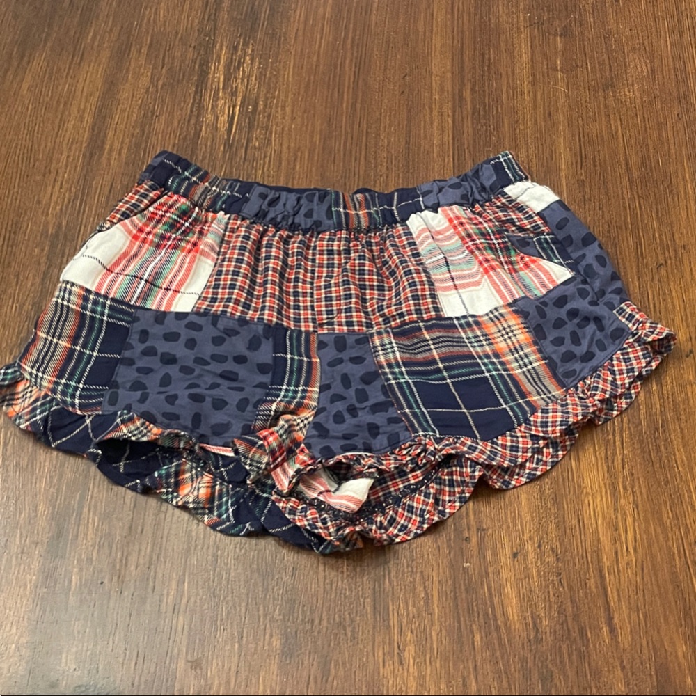 Aerie Patchwork Pajama Shorts with ruffles.